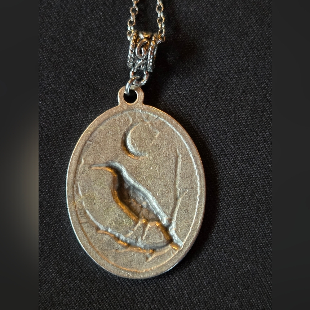 Silver Raven and Moon Pendant Necklace - Picture 7 of 7